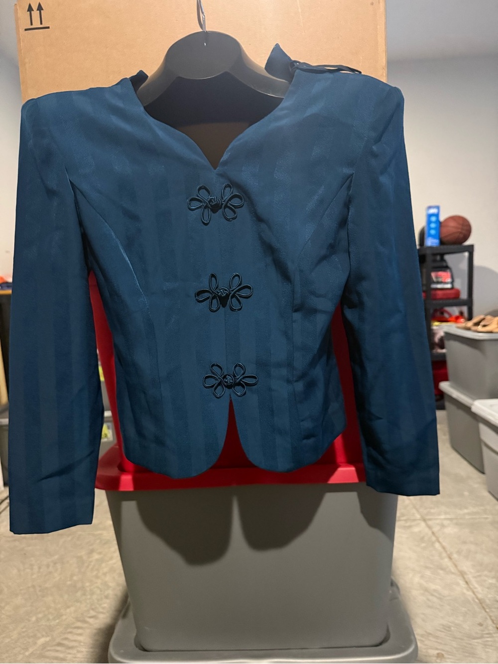 Classic Teal Women’s Cropped Jacket with Frog Closures 92
